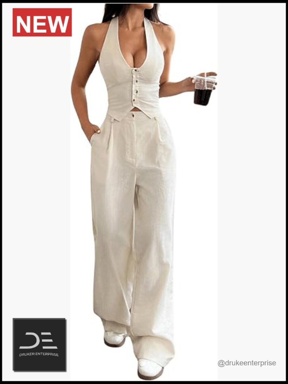 Women's 2 Piece Vest Crop Top & Wide Leg Pants Set